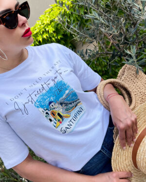 Дамска бяла свободна тениска Santorini