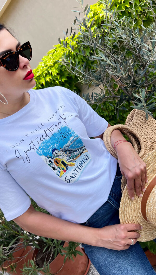 Дамска бяла свободна тениска Santorini