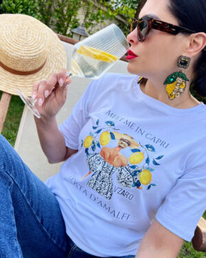 Дамска бяла свободна тениска Meet me in Capri