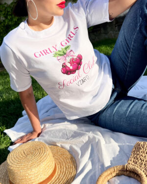 Дамска бяла свободна тениска Girly Girls